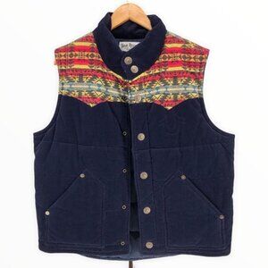 True Religion Men’s Navy Serape Corduroy Snap Button Puffer Vest